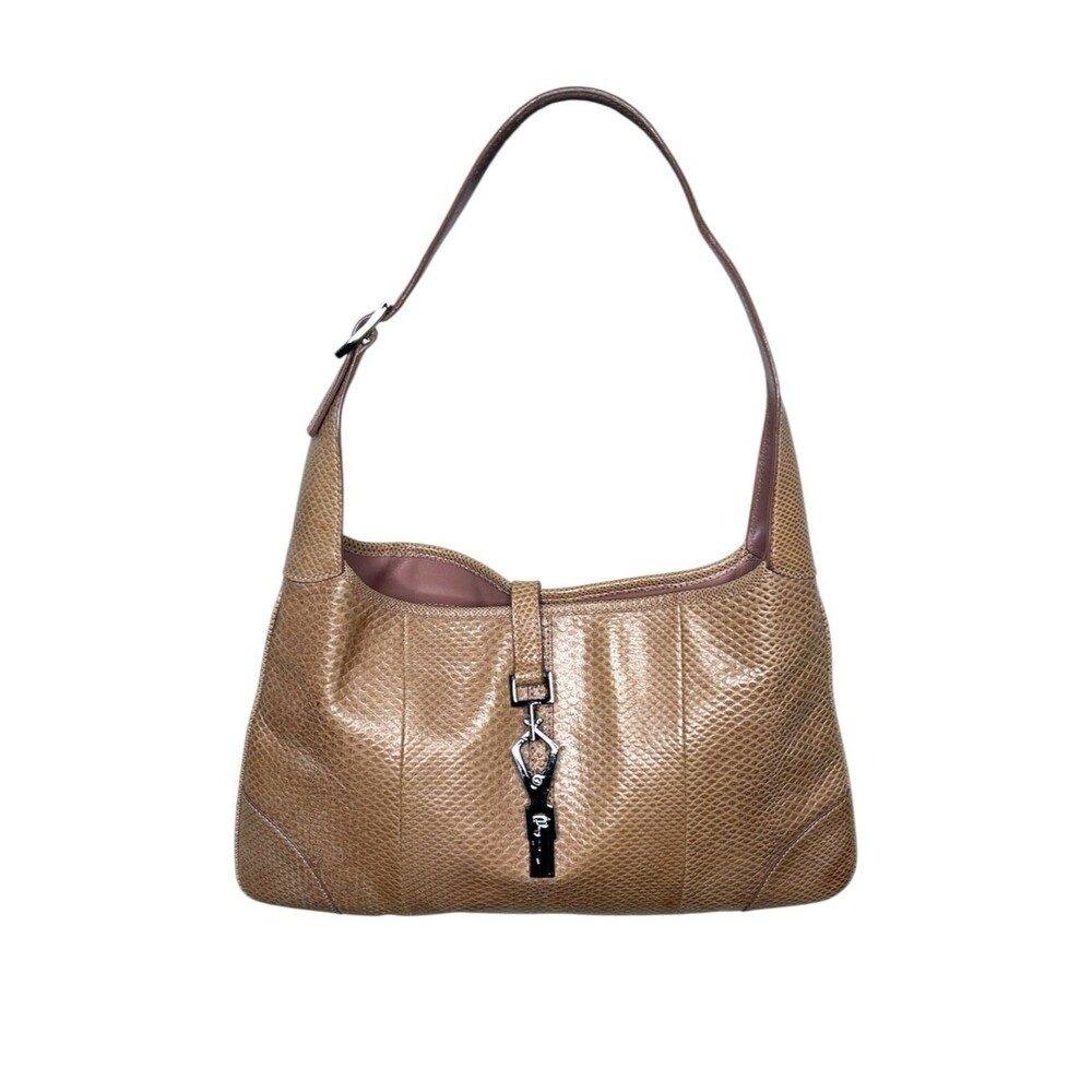 Gucci Jackie Blush Pink Karung Leather Shoulder Bag Lobster Clasp Hobo Purse